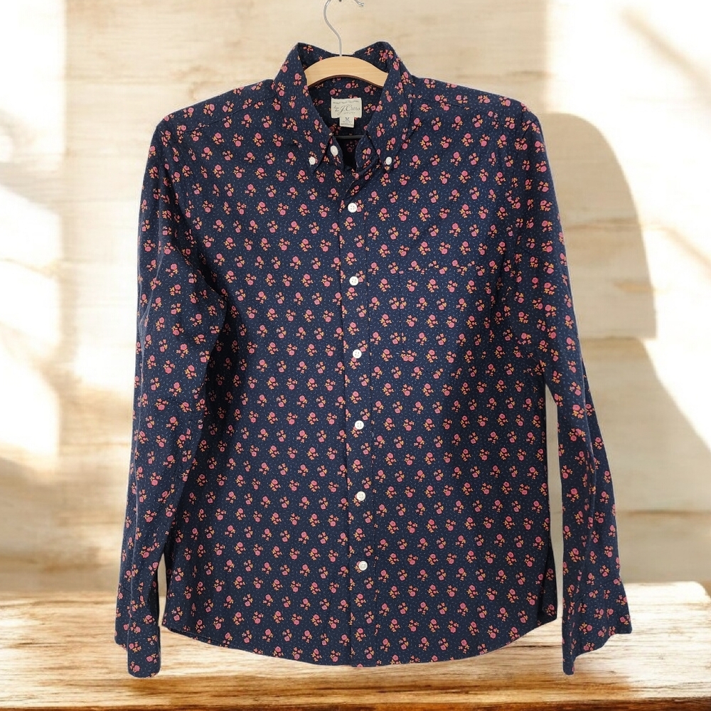 J. Crew Dark Blue and Red Patterned Men's Shirt